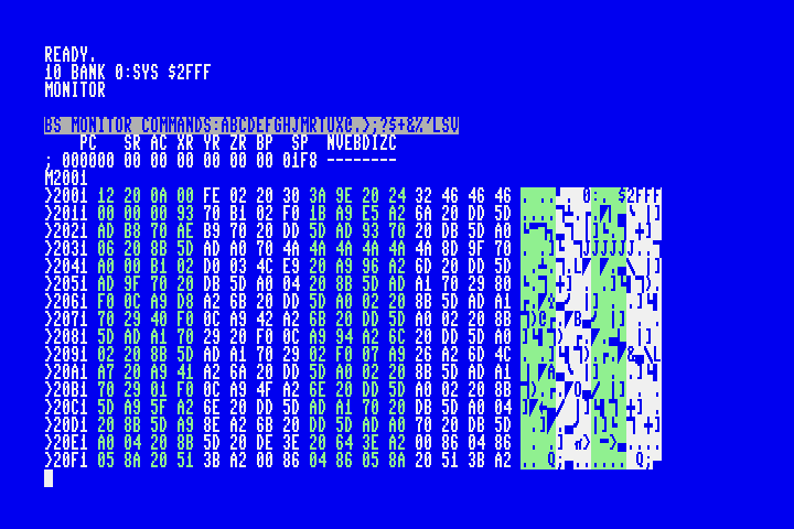 A BASIC program as stored in memory, viewed in the monitor