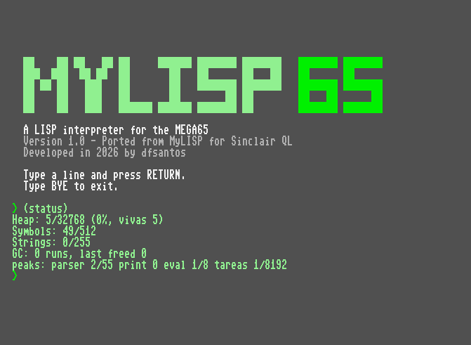 MyLISP65, a LISP-1 interpreter for the MEGA65