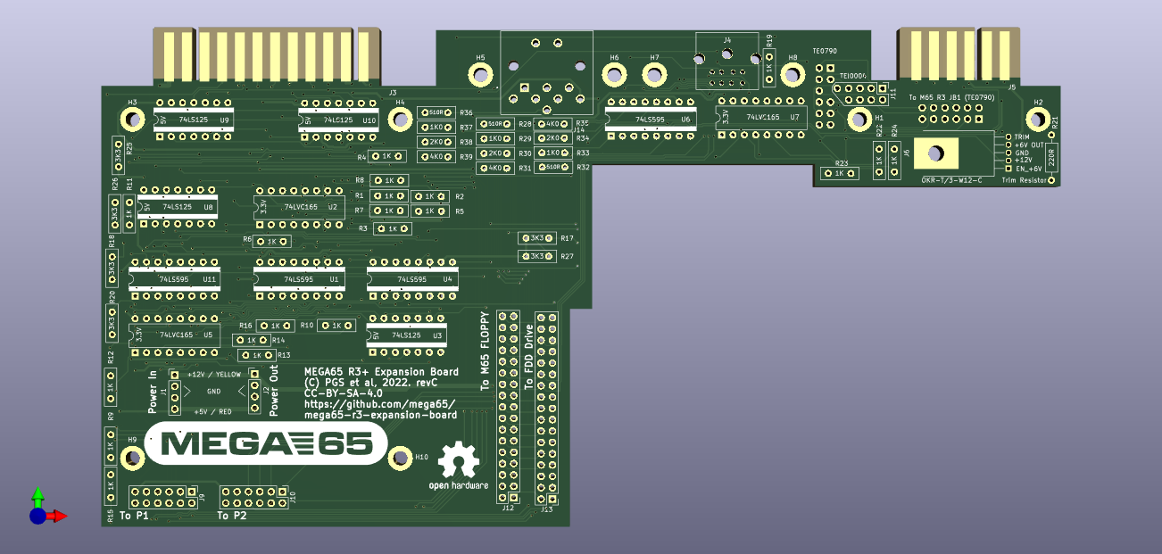 Design render for a MEGA65 port expansion board, by Paul Gardner-Stephen