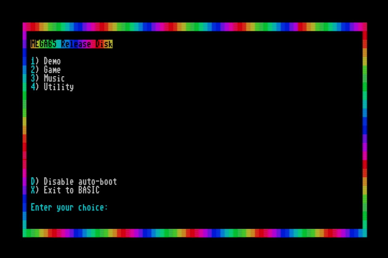 MEGA65 demonstration disk menu screen