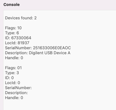 M65Connect List FTDI Devices output