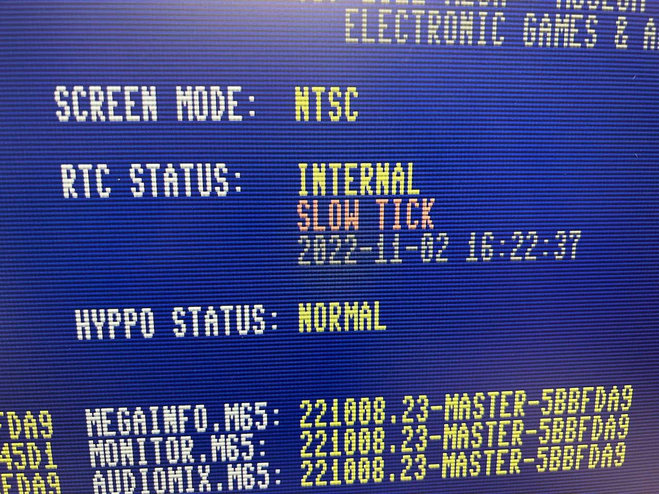 The MegaInfo utility showing a broken "internal" RTC